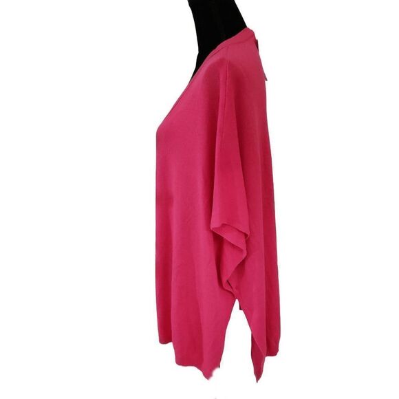 Women's Pink V-Neck Poncho - Picture 7 of 9